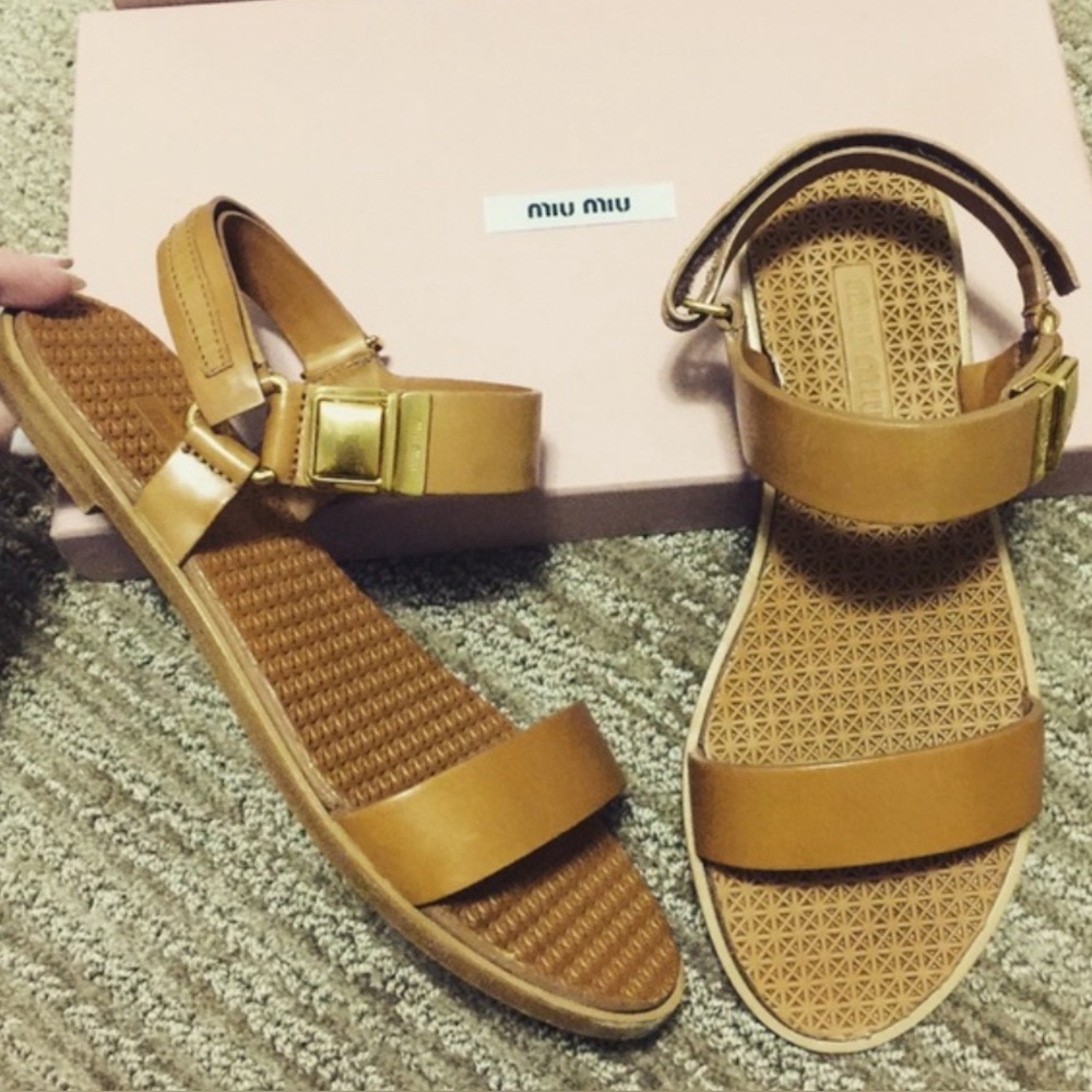 Miu Miu Tan and gray suede sandal, 7.5-8.5